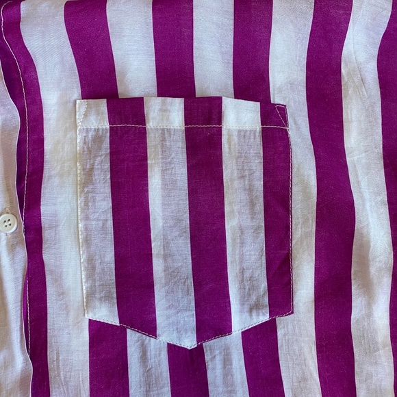 NEW AMELIA’S Frida Art To Wear Striped Purple White Tunic Shirt Ramie Cotton L - Picture 13 of 16
